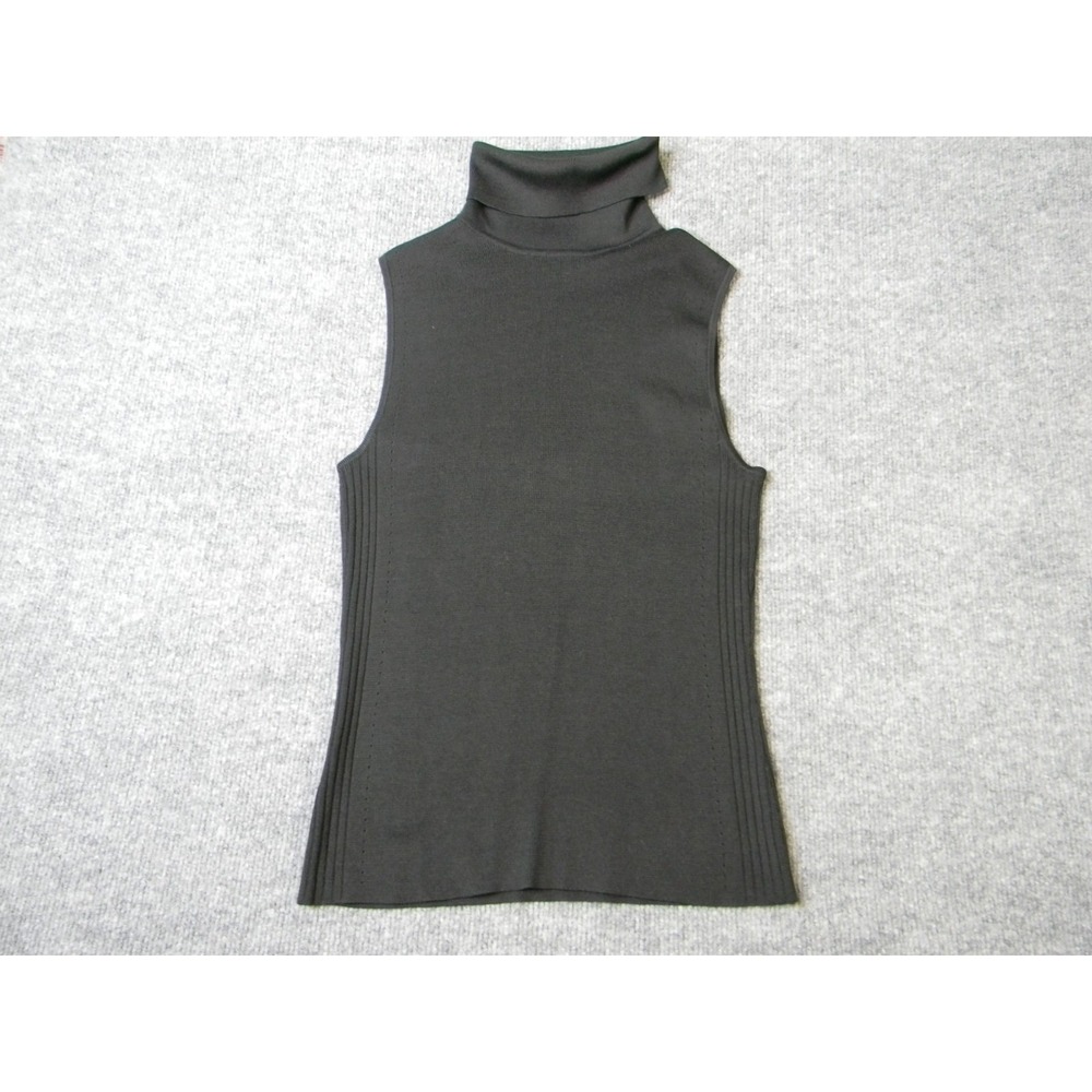 Ann Taylor Womens M Black 100% Silk Sleeveless Turtleneck Sweater Knit Top